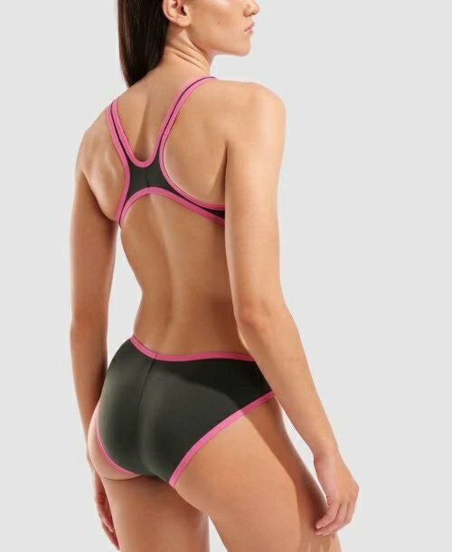 アリーナ ONE BIG LOGO ワンピーススイムスーツ ダークセージ/ショッキングピンク