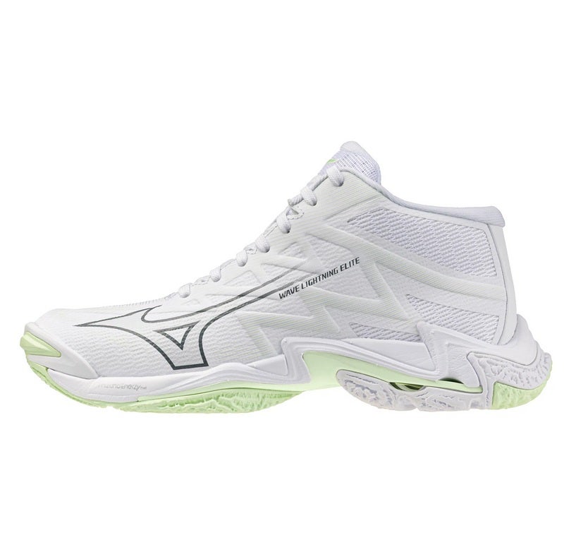 ミズノ ウエーブ ライトニング エリート ミッドカット レディース ホワイト/バルサムグリーン 2026